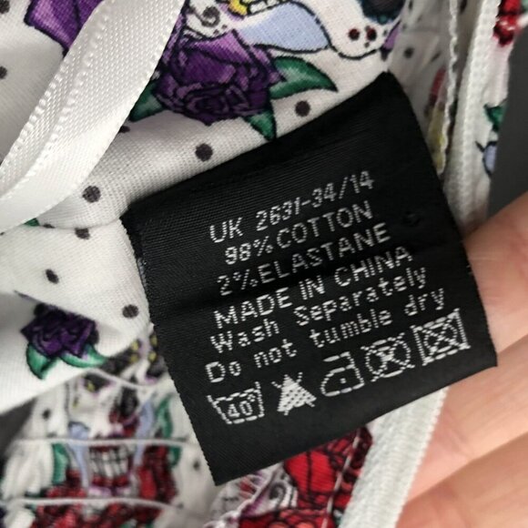 Hell Bunny Womens Sugar Skull & Roses Print Summer Dress S White Cute Goth - Picture 6 of 12